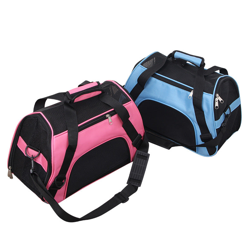 Soft-sided mesh pet carriers for cats and small dogs shown side by side