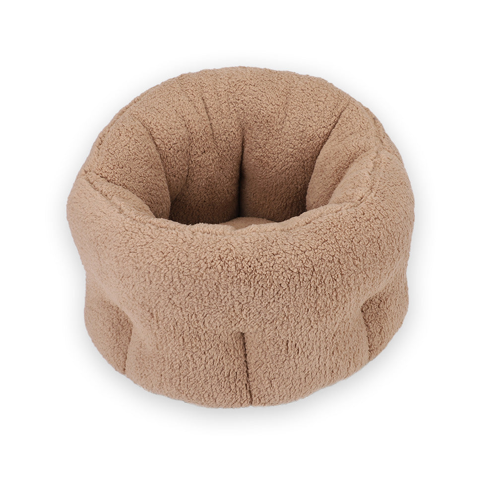 Brown high-wall plush cup bed for cats