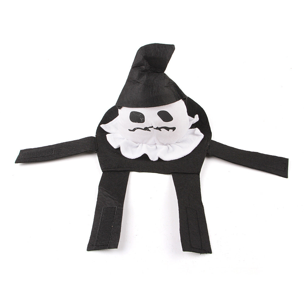 White ghost Halloween dog costume laid flat showing the neck and chest straps