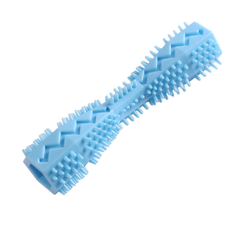Blue rubber chew stick shown from another angle
